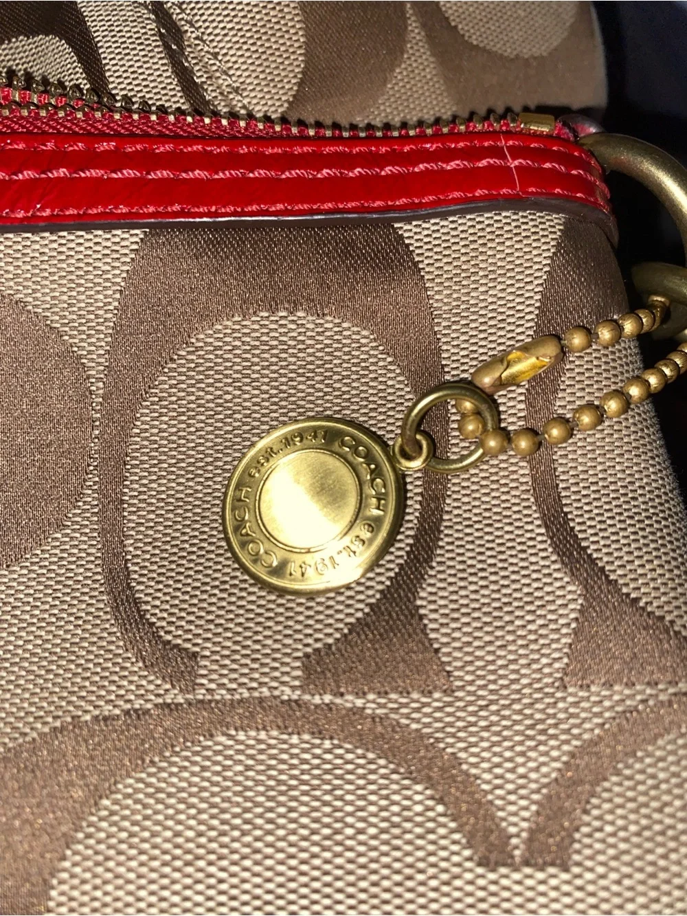 Coach Red Leather Interior Signature Tote